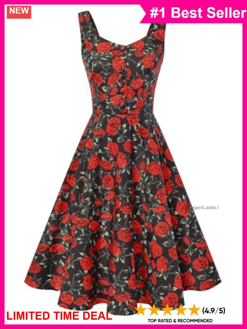 1950s Vintage Sleeveless A-Line Dress Square Neck Floral Swing Casual Party